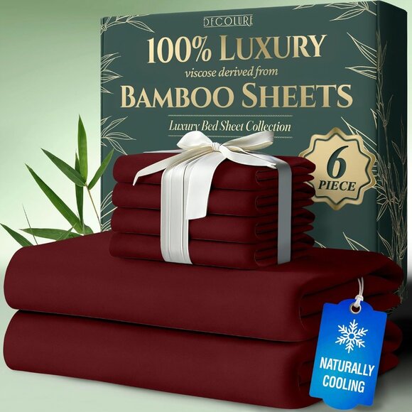 6- NIB Bamboo Sheets KingSize 6 pcs-Ultra Soft & Luxuriously Cooling, 17" Deep - Picture 1 of 8